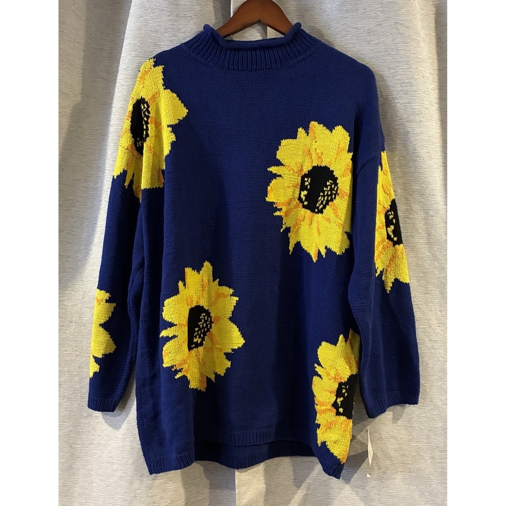 Vintage Adrienne Vittadini Sunflower Knit Sweater‎ Size Large NOS